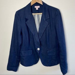 St. Tropez West Navy Blue Linen Blazer, Lined